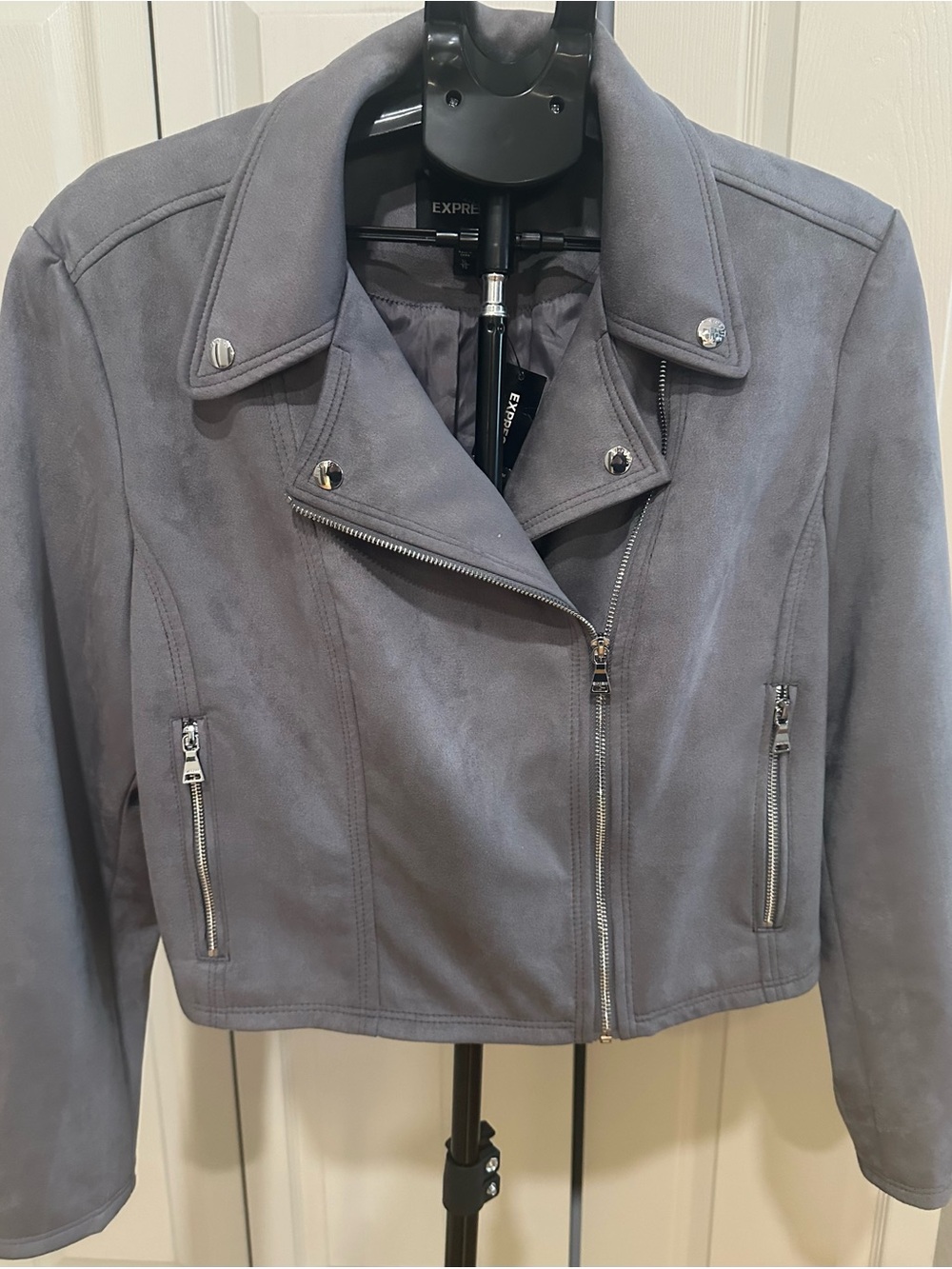 Express Women’s Cropped Faux Suede Moto Jacket - Gray